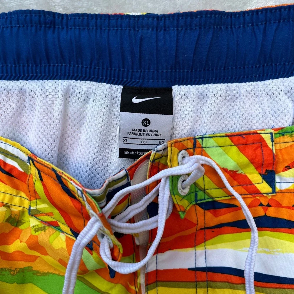 Nike Mens XL Board Shorts Swim Trunks Geometric Abstract Orange Green Blue Multi